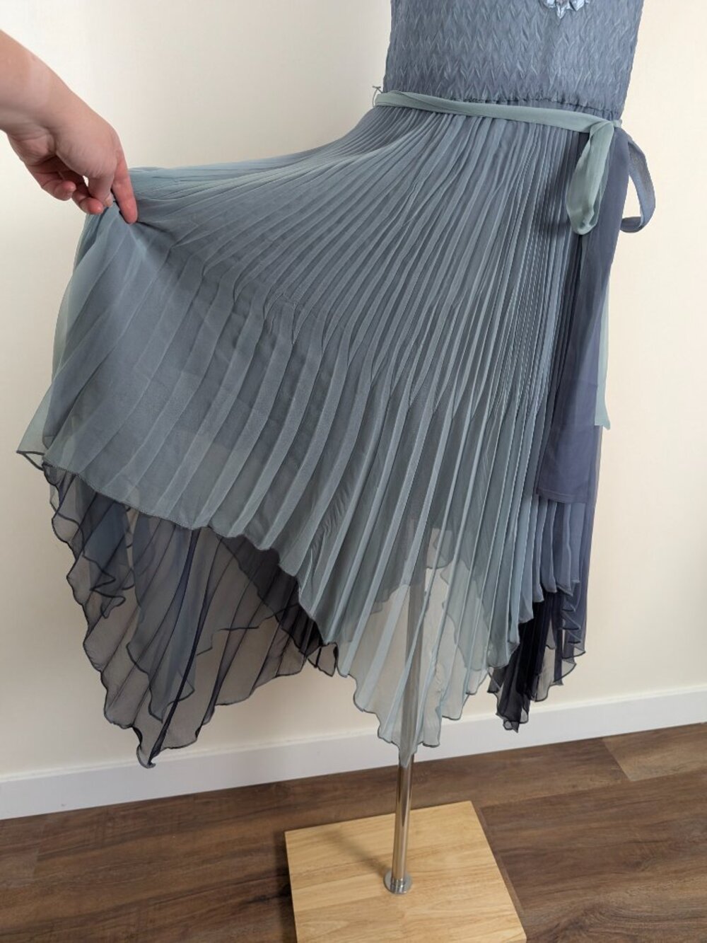 Komarov Asymmetrical Silk Midi Dress Size Large Pastel Blue Formal Sheer - Picture 6 of 16
